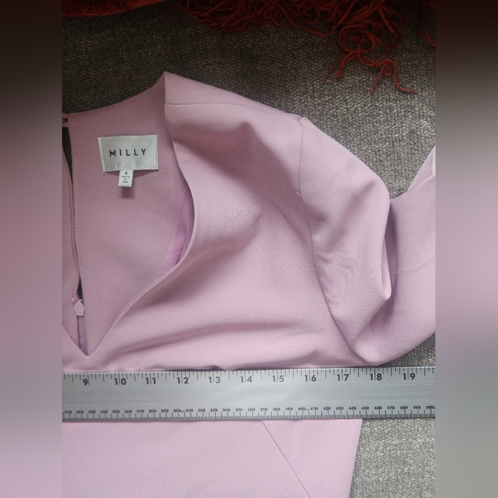 Milly Pink Mauve Bell Sleeve Shift Dress | Flounce Sleeve V-Neck Mini - Picture 10 of 13